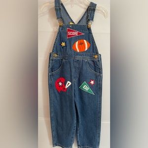 NWT Boys Denim Overalls/ Football Appliqué  Overalls Boys Size 4 NWT Toddler